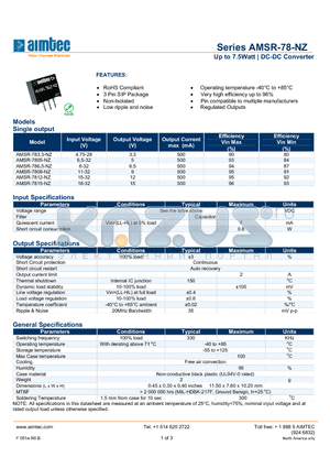 AMSR-7809-NZ datasheet - Up to 7.5Watt | DC-DC Converter