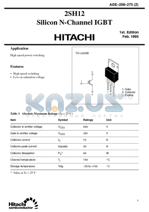 2SH12 datasheet - Silicon N-Channel IGBT