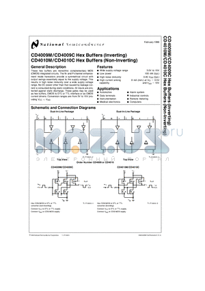CD4009C datasheet - Hex Buffers (Inverting)