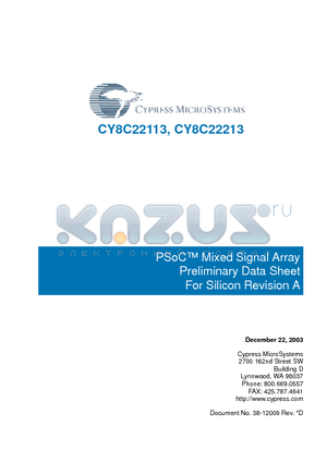 CY8C22213-24SIT datasheet - PSoC Mixed Signal Array