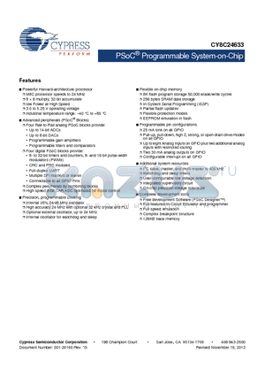 CY8C24033-24PVXI_12 datasheet - PSoC^ Programmable System-on-Chip