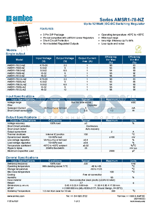 AMSR1-78-NZ_13 datasheet - Up to 12 Watt | DC-DC Switching Regulator