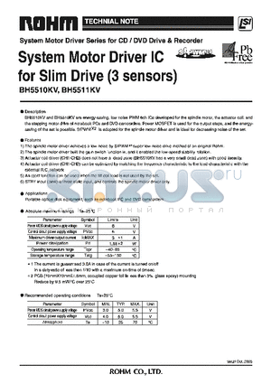 BH5510KV datasheet - System Motor Driver IC for Slim Drive (3 sensors)