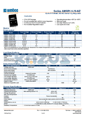 AMSR1.5-78-NZ_13 datasheet - Up to 9.75 Watt | DC-DC Switching Regulator