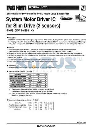 BH55110KV datasheet - System Motor Driver IC for Slim Drive (3 sensors)