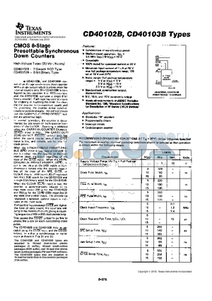 CD40102BPWRE4 datasheet - CMOS 8-STAGE PRESETTABLE SYNCHRONOUS DOWN COUNTERS