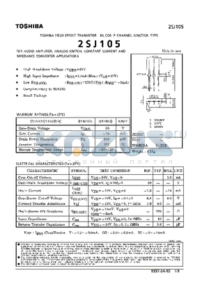 2SJ105 datasheet - P CHANNEL JUNCTION TYPE (FOR AUDIO AMPLIFIER, ANALOG SWITCH, CONSTANT CURRENT AND IMPEDANCE CONVERTER APPLICATIONS)
