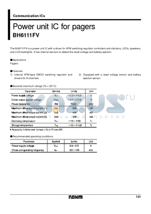 BH6111FV datasheet - Power unit IC for pagers