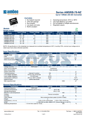 AMSRB-78-NZ datasheet - Up to 7.5Watt | DC-DC Converter