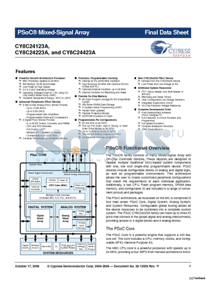 CY8C24123A_06 datasheet - PSoC^ Mixed-Signal Array