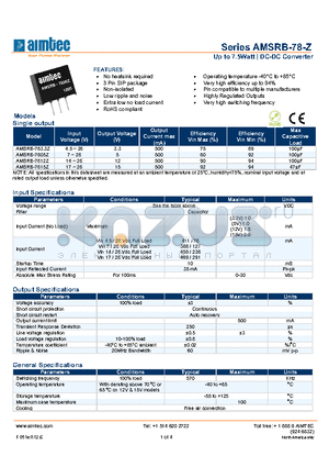 AMSRB-7805Z datasheet - Up to 7.5Watt | DC-DC Converter