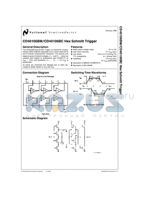 CD40106 datasheet - Hex Schmitt Trigger