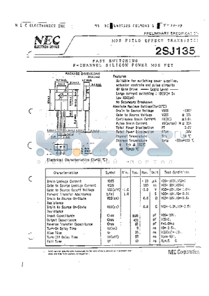 2SJ135 datasheet - FAST SWITCHING P-CHANNEL SILICON POWER MOS FET