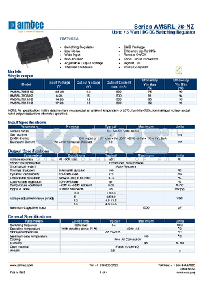 AMSRL-78-NZ datasheet - Up to 7.5 Watt | DC-DC Switching Regulator