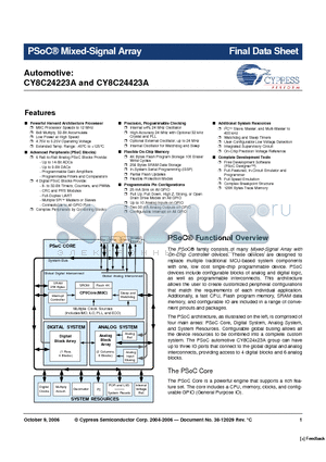 CY8C24223A-12PVXE datasheet - PSoC^ Mixed-Signal Array