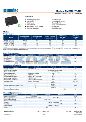 AMSRL-7812-NZ datasheet - Up to 7.5 Watt | DC-DC Converter