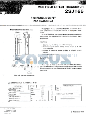 2SJ165 datasheet - P-CHANNEL MOS FET FOR SWITCHING
