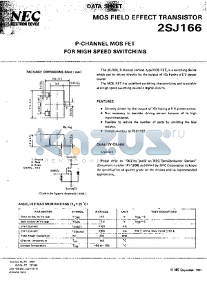 2SJ166 datasheet - P-CHANNEL MOS FET FOR HIGH SPEED SWITCHING
