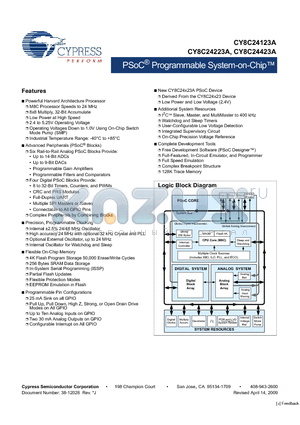 CY8C24223A-24PVXI datasheet - PSoC Programmable System-on-Chip