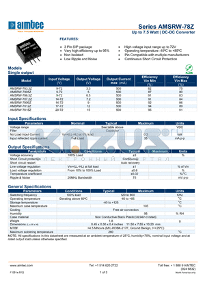 AMSRW-787.2Z datasheet - Up to 7.5 Watt | DC-DC Converter