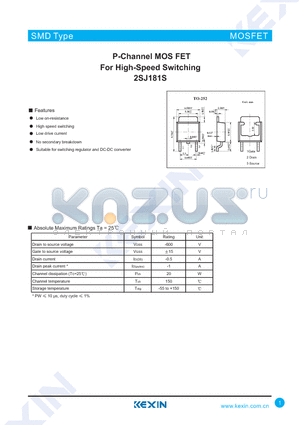 2SJ181S datasheet - P-Channel MOS FET For High-Speed Switching