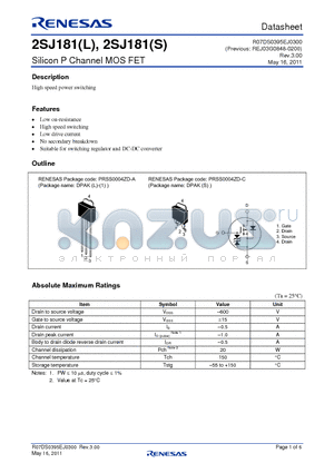 2SJ181L-E datasheet - Silicon P Channel MOS FET