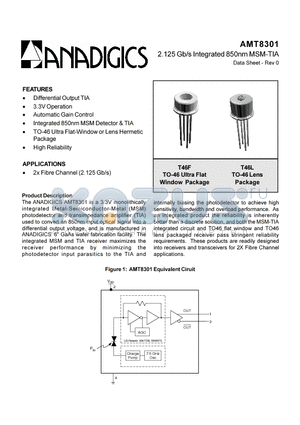 AMT8301 datasheet - 2.125Gb/s Integrated 850nm MSM-TIA