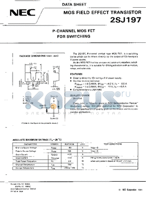2SJ197 datasheet - P-CHANNEL MOS FET FOR SWITCHING