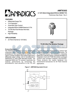 AMT8302 datasheet - 2.125Gb/s Integrated 850nm MSM-TIA