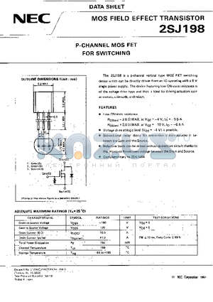 2SJ198 datasheet - P-CHANNEL MOS FET FOR SWITCHING