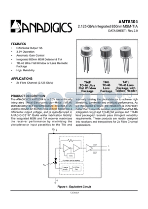 AMT8304T4TL datasheet - 2.125 Gb/s Integrated 850nm MSM-TIA