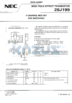 2SJ199 datasheet - P-CHANNEL MOS FET FOR SWITCHING