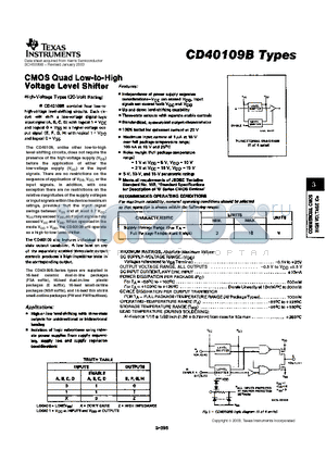 CD40109BE datasheet - CMOS QUAD LOW-TO-HIGH VOLTAGE LEVEA SHIFTER