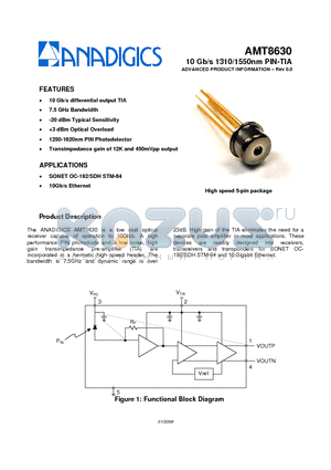 AMT8630-H1 datasheet - 10 Gb/s 1310/1550nm PIN-TIA