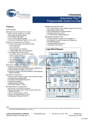CY8C24423A-24PVXA datasheet - Automotive PSoC Programmable System-on-Chip