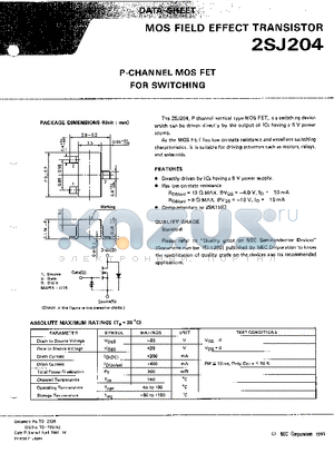 2SJ204 datasheet - P-CHANNEL MOS FET FOR SWITCHING
