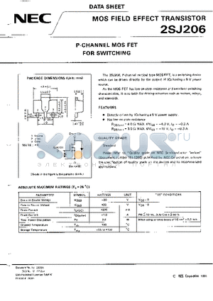 2SJ206 datasheet - P-CHANNEL MOS FET FOR SWITCHING