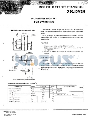 2SJ209 datasheet - P-CHANNEL MOS FET FOR SWITCHING