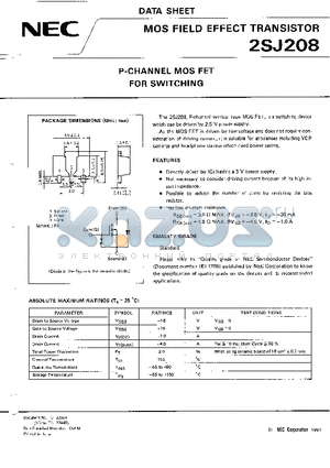 2SJ208 datasheet - P-CHANNEL MOS FET FOR SWITCHING