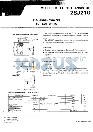 2SJ210 datasheet - P-CHANNEL MOS FET FOR SWITCHING