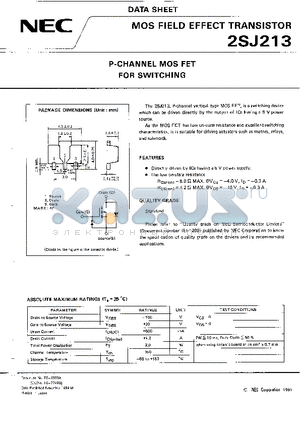 2SJ213 datasheet - P-CHANNEL MOS FET FOR SWITCHING
