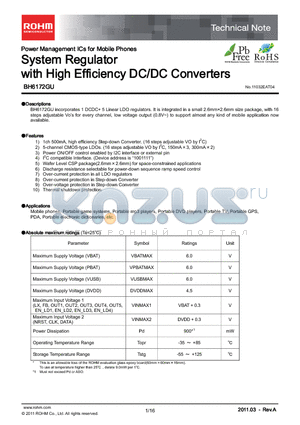 BH6172GU datasheet - System Regulator with High Efficiency DC/DC Converters