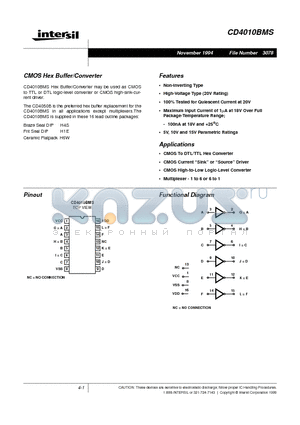 CD4010BMS datasheet - CMOS Hex Buffer/Converter