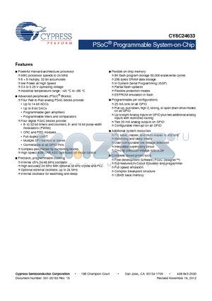 CY8C24633-24PVXI_12 datasheet - PSoC^ Programmable System-on-Chip