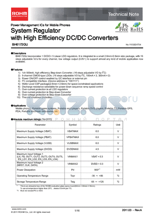 BH6172GU-E2 datasheet - System Regulator with High Efficiency DC/DC Converters