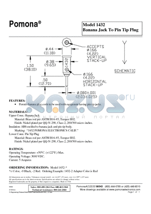 1432-0 datasheet - Banana Jack To Pin Tip Plug