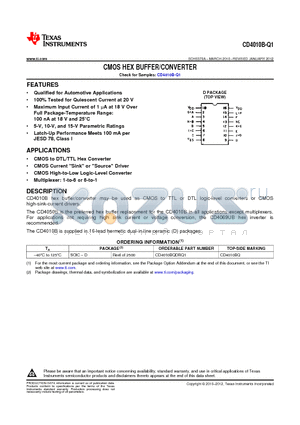 CD4010BQDRQ1 datasheet - CMOS HEX BUFFER/CONVERTER