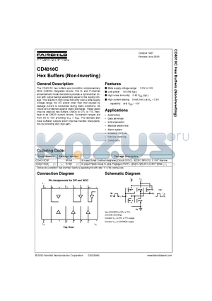 CD4010CN datasheet - Hex Buffers (Non-Inverting)