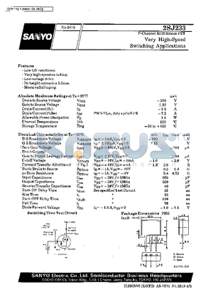 2SJ233 datasheet - Very High-Speed Switching Applications