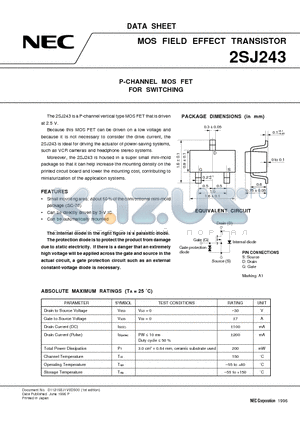 2SJ243 datasheet - P-CHANNEL MOS FET FOR SWITCHING